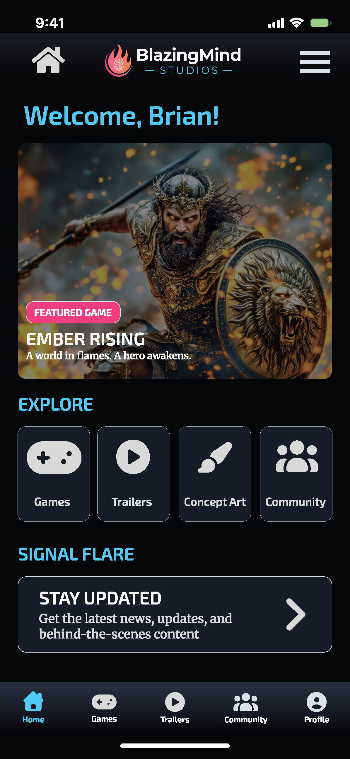 BlazingMind Studios mobile app UX/UI project