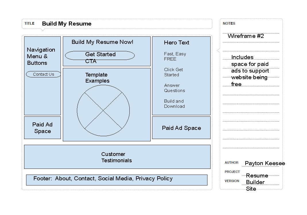 Original BuildMyResume wireframe
