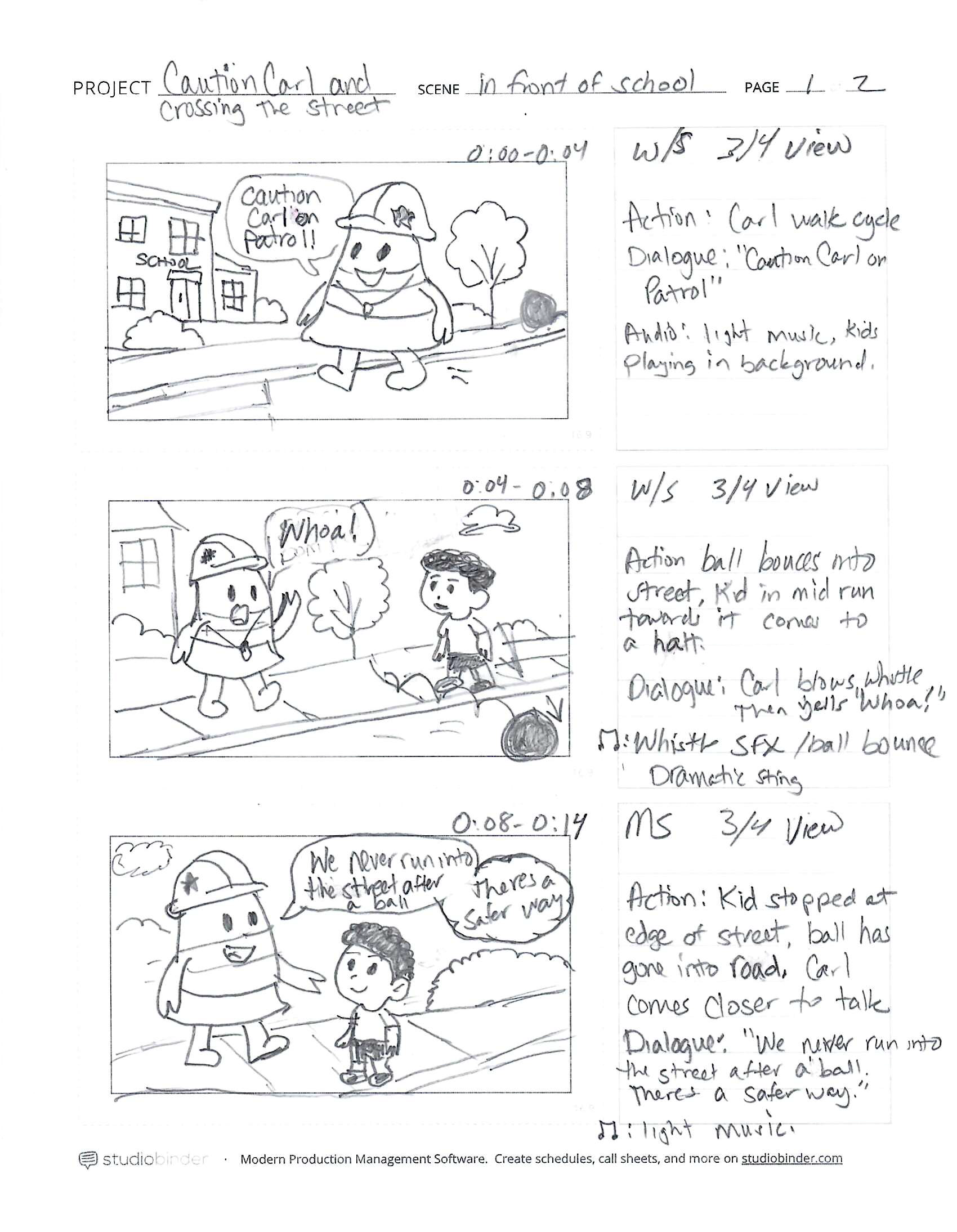 Caution Carl storyboard page 1