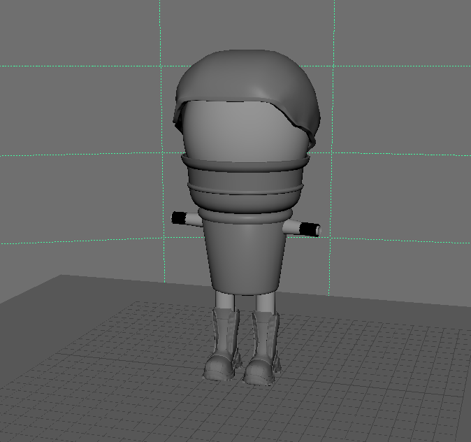 Maya work in progress showing the helmet and character proportions